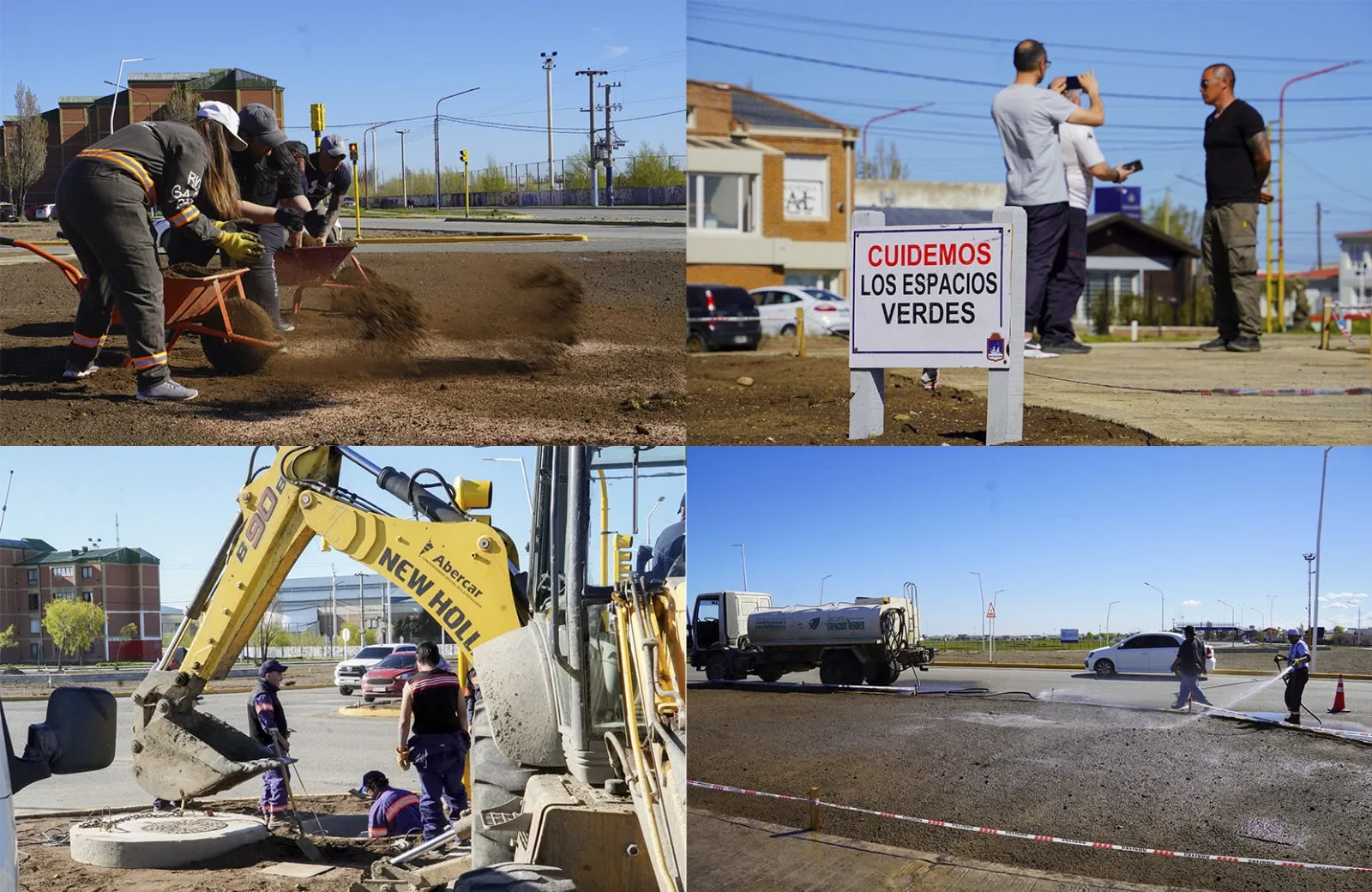 Avanzan los trabajos de parquización en Río Gallegos y piden cuidar el césped recién sembrado